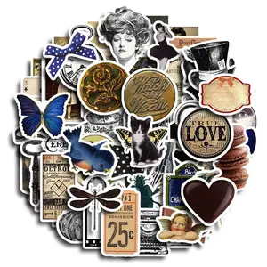 60pcs Retro Pattern Sticker, Waterproof Sticker, Decoration Sticker For Phone Case, Computer, Guitar, Bag, Water Cup, Scrapbook