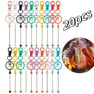 20 Pcs Beadable Keychains Bulk Kit – DIY Keychain Making Supplies with Metal Blanks for Crafts, Jewelry, Charms, Custom Projects – Blank Chain Bars for Beaded Keychain Design (Colourful)