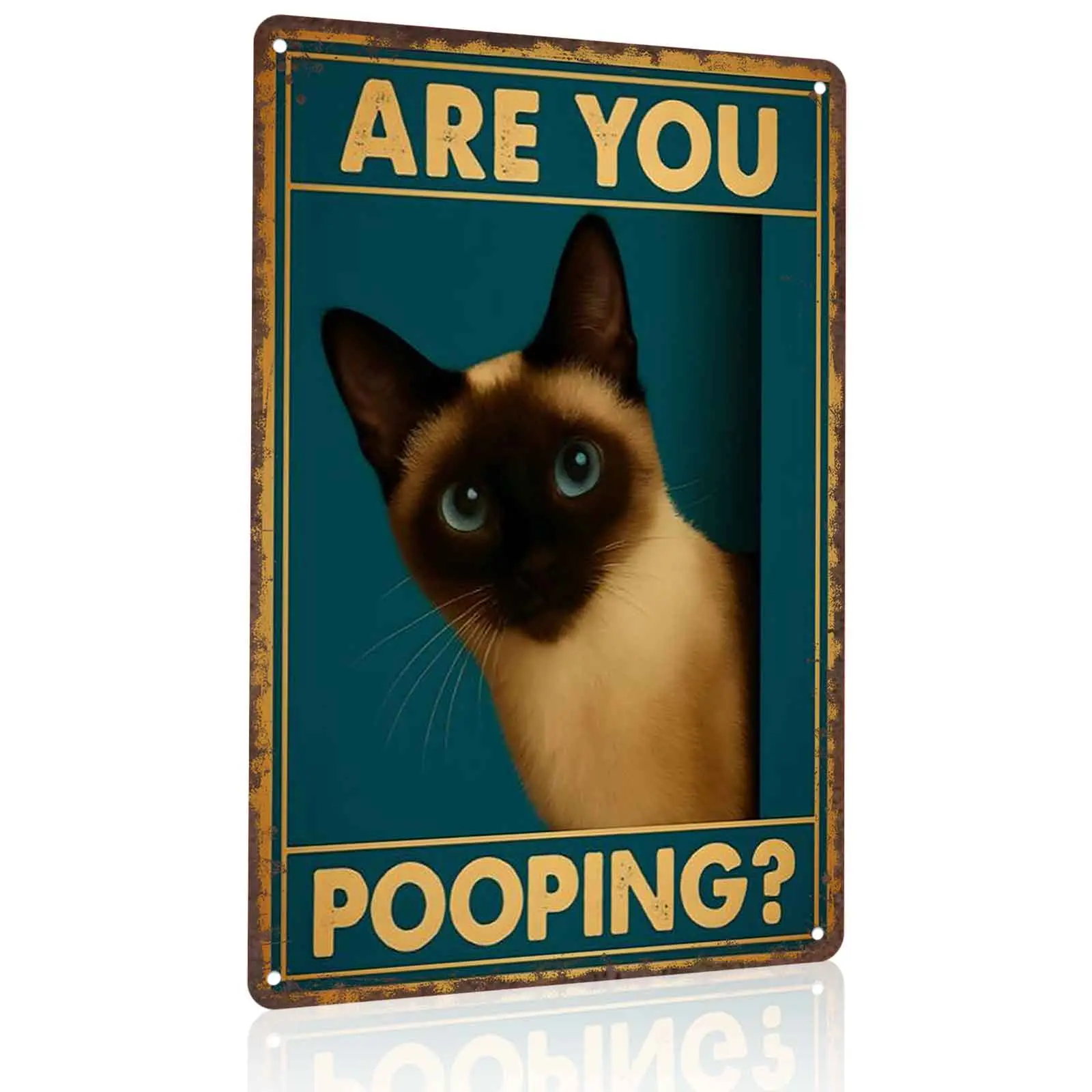 Are You Pooping? Siamese Cat 12x8 Inch Aluminum Metal Sign - Cute Cat Lover Wall Decor for Bathroom, Restroom, Powder Room - Retro Tin Sign Gift for Cat Parents & Pet Enthusiasts