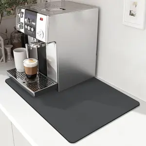 Coffee Bar Mat for Counter 12"x20" – Absorbent Dish Drying Mat, Non-Slip Rubber Backed, Hides Stains for Coffee Maker & Espresso Machine. Dark Grey – Perfect for Home Barista, Coffee Station & Kitchen Counter – Keeps Your Space Clean & Dry