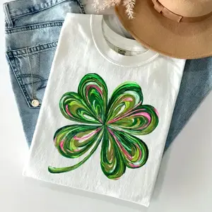 Coquette Swirl Clover Vintage Tee | Oversized Retro St. Patrick's Day Graphic Shirt