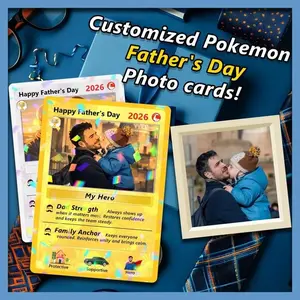 Personalized PKM Anniversary Card, Custom Photo Anime Dad Card, Gift for Dad, Father's Day Gift from Kids, Custom Poke Card