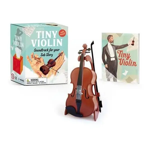 Tiny Violin Mixed Media Literature & Art Paperback Book - Sarah Royal, Mini Bow Included, String Button Feature, Vinyl Stand Compatible, Gag Gift for Instrument Play, Mini Stocking Stuffer