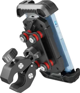 Phone Holder Mount -Dual Vibration Dampener, Tool-Free  Phone Holder Handlebar Clip & Secure Lock for  16/15 Pro Max, 4.7-6.7" Phones - Black