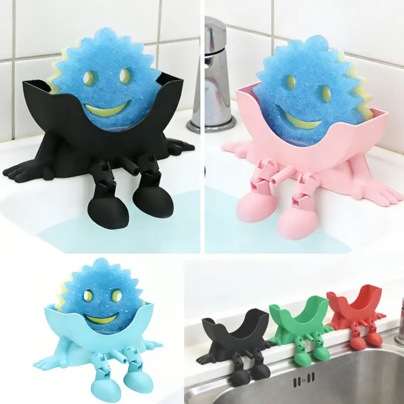 Cute Smiley Sponge Holder Fun Decorative Sink Caddy with Drainage for Kitchen Counter Organizer Bathroom Storage Rack