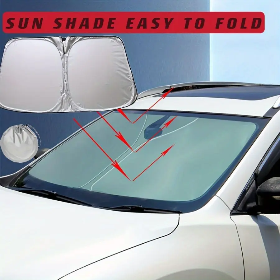 Car Windshield Sun Shade, Thickened Titanium Silver Coating High UV Blocking Rate Sunshade, Automotive Windshield Sunshades, Heat Insulation Front Window Sun Shield for Cars, SUVs & Trucks – Universal Fit