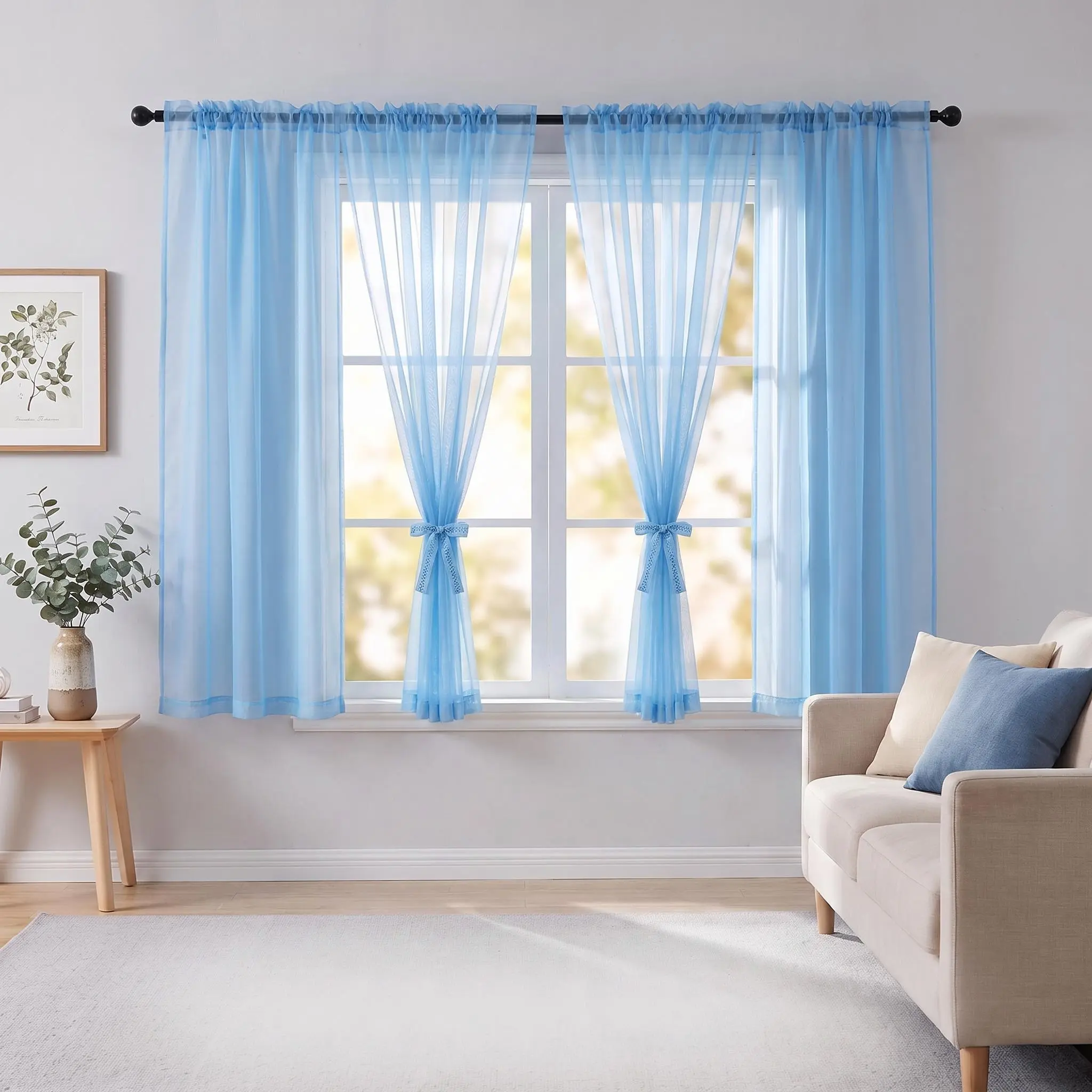 Home Decoration Curtains - 4-Piece Solid Terylene Stretch Breathable Flat Weave Drapes, 34x63 In Rod Pocket, Lightweight Durable, Hand Wash Only, Room Decor Window Curtain for Bedroom, Living Room FT2533