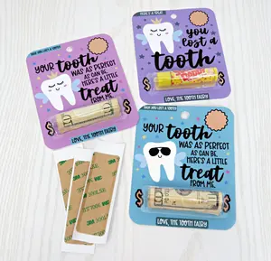 Tooth Fairy Money Card with Plastic Dome - Unique Money Holder for Cash Gift - Tooth Fairy Gift -