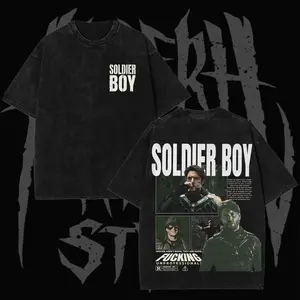 Retro Vought Supes The Boys Soldier Boy Graphic Shirt, Upcoming Vought Rising Vintage Washed Black Streetwear T-Shirt Hoodie Sweatshirt, Soldier Boy Cinematic Collage Print Shirt, Unisex Oversized Graphic Apparel Fan Gift, Gift for Him, Comic Lover Shirt