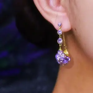 Shiny's new French-style light luxury exquisite purple full-diamond basket earrings are fashionable, DDES0169 vintage, and feature a high-end design for women, 14K Gold-Plated