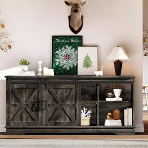 Yitahome TV Stand for 65 55 Inch TV, Farmhouse Entertainment Center with Storage Cabinet and Sliding Barn Doors, Rustic TV Cabinet Media Console Table for Living Room, Dark Rustic Oak