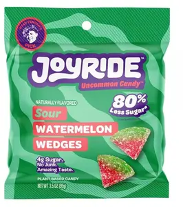 Joyride Sweets Candy Joyride Candy Sour Watermelon Wedges - 3.5oz, Gummy Candy, 80% Less Sugar, Plant-Based Candy, Vegan Snack, Natural Flavor Snack