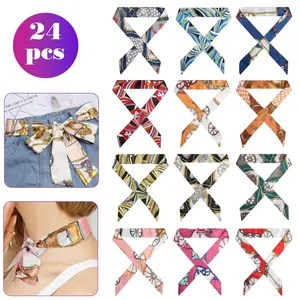 24pcs Elegant Satin Silk Scarf Set, Stylish Slender Decorative Neckerchiefs, Versatile Hairbands & Bag Ribbons for Women