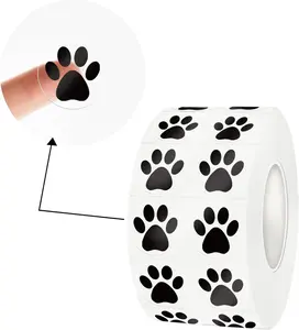Paw Stickers, 2000 Pcs 0.5 Inch Clear Puppy Dog, Black Bear Paw Prints Self-Adhesive Sticker Roll