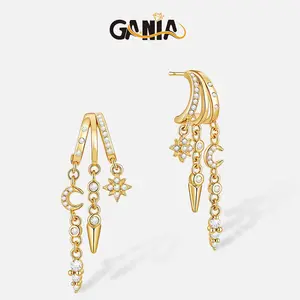 GANIA Women’s 18K Gold-Plated Triple Huggie Earrings, Dainty Long Drop Chain Dangle Small Hoops, Hypoallergenic Trendy Fashion Jewelry, Ideal Gift for All Holidays & Special Occasions