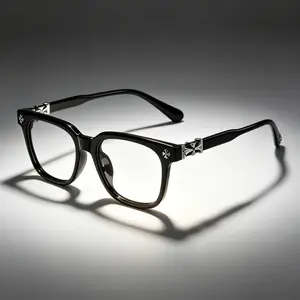 Fashion Plain Metal Square Anti Blue Light Glasses, Lightweight Flat Lens Eyewear Relieve Eye Strain for Men Women Screen & Outdoor Use