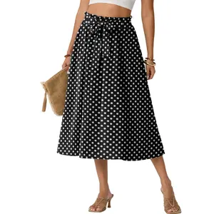 Lepunuo Skirts for Women High Waisted Flowy Summer Midi Knee Length Long Skirt Beach Vacation with Pockets