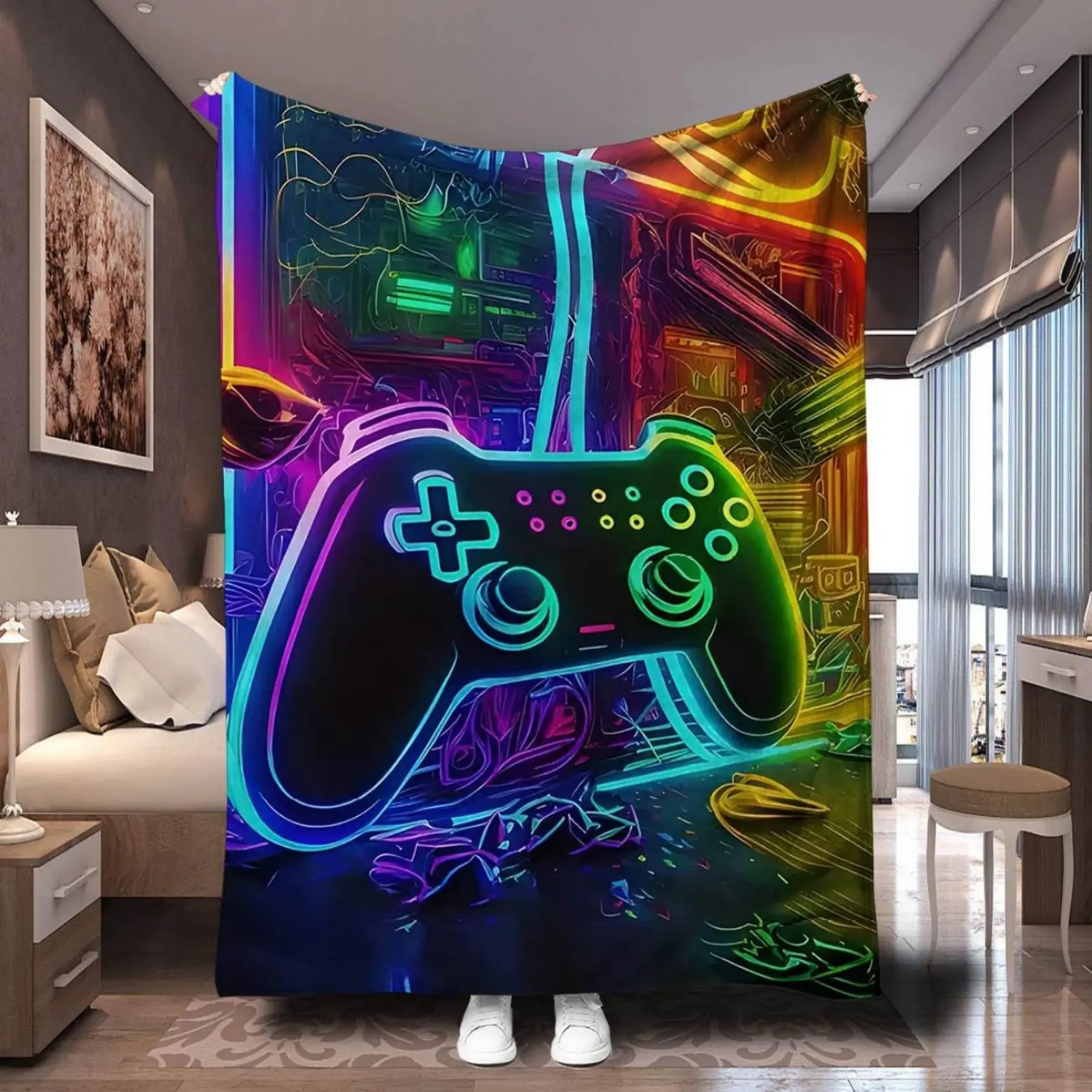 Unisex Soft Funny Video Game Controller Flannel Throw Blanket - Cozy, Warm All-Seasons Blanket for Couch, Bed - Unique Gamer Gift for Birthdays, Back to School, Video Games