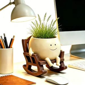 Chair Shaped Planter Pot, Resin Succulent Flower Pot, Decorative Pot, Sculptural Planter with Drain Holes for Desk Setup Makeover and Bookshelf Display, Aesthetic Home Table Ornament Plant Mom Birthday Gift Ideas