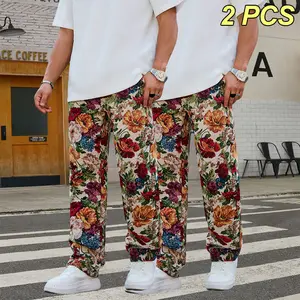 Long pants with an oil painting floral print exude artistic vibes; a loose fit flatters the legs, and an adjustable drawstring waist makes them versatile. Suitable for everyday commuting, vacations, casual wear, and streetwear—effortlessly creates a cool,