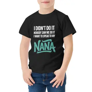 Kids' 100% Cotton Graphic T-Shirt - Kid-Friendly Boys' T-Shirt with Funny Long Print "I Didn’t Commit the Action, No One Witnessed It. I Wish to Talk to My Nana.", Soft & Comfy Casual Top, Kid-Friendly Boys' T-Shirts, Graphic Boys' T-Shirts