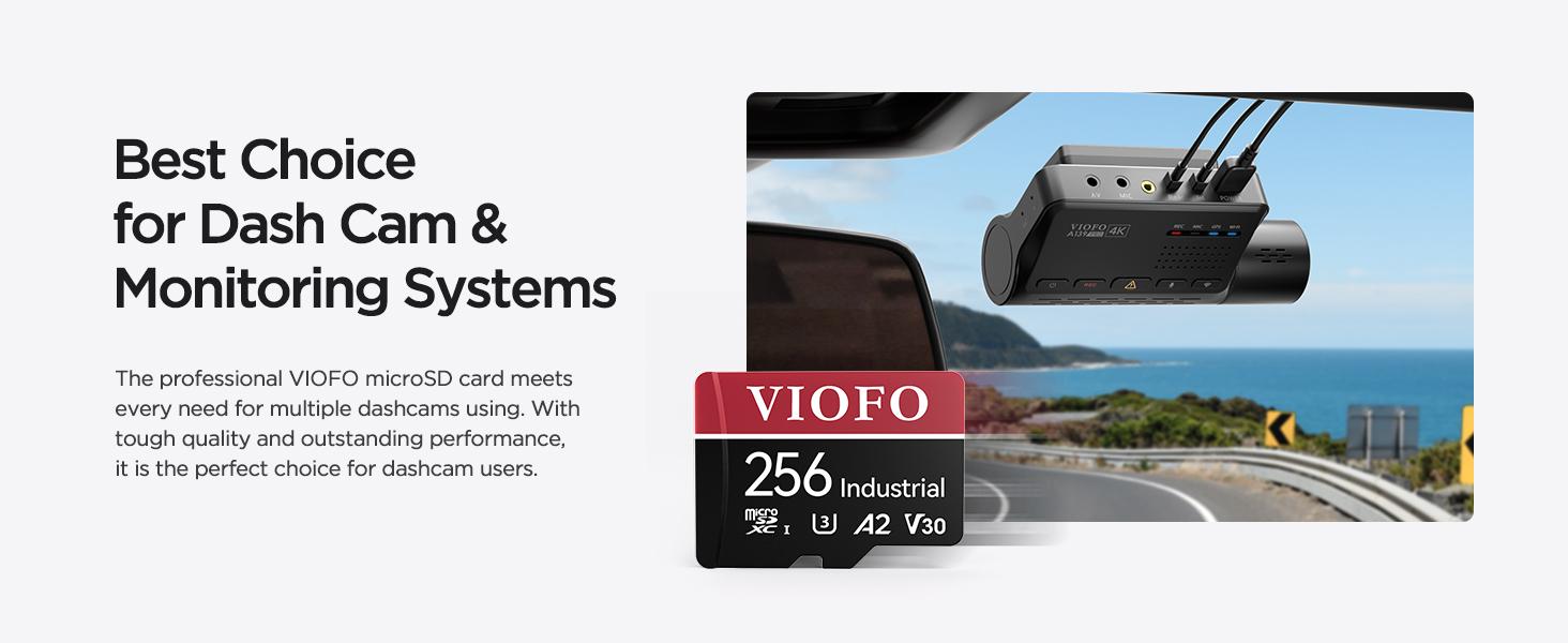 VIOFO 256GB Industrial Grade microSD Card, U3 A2 V30 High Speed Memory Card with Adapter, Support Ultra HD 4K Video Recording