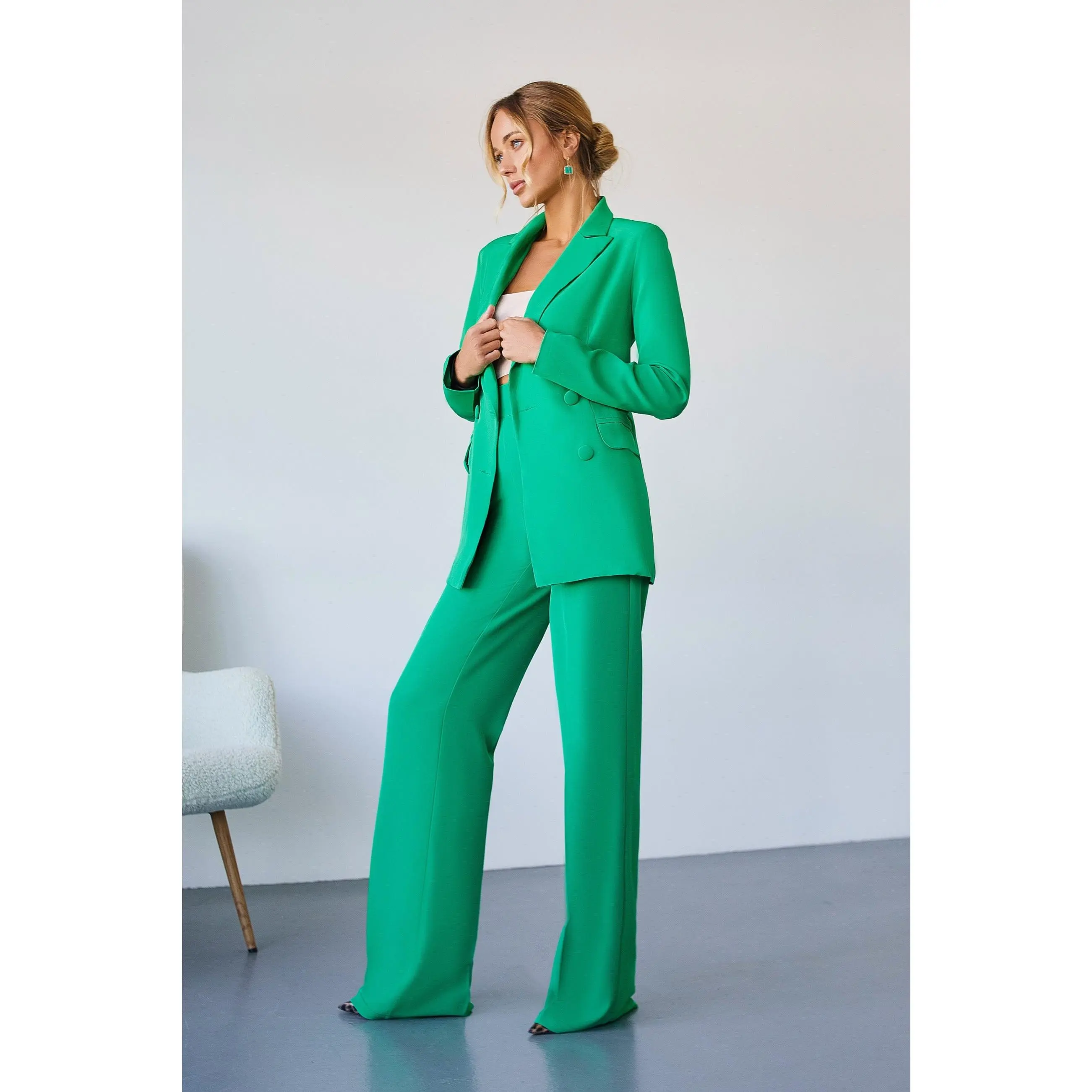 Green Belted Double Breasted Suit 2-Piece