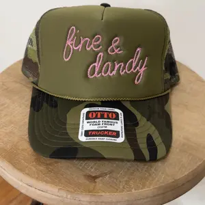 OTTO Fine & Dandy Trucker Hat - Olive Green Camo Design with Pink Embroidery - World Famous Foam