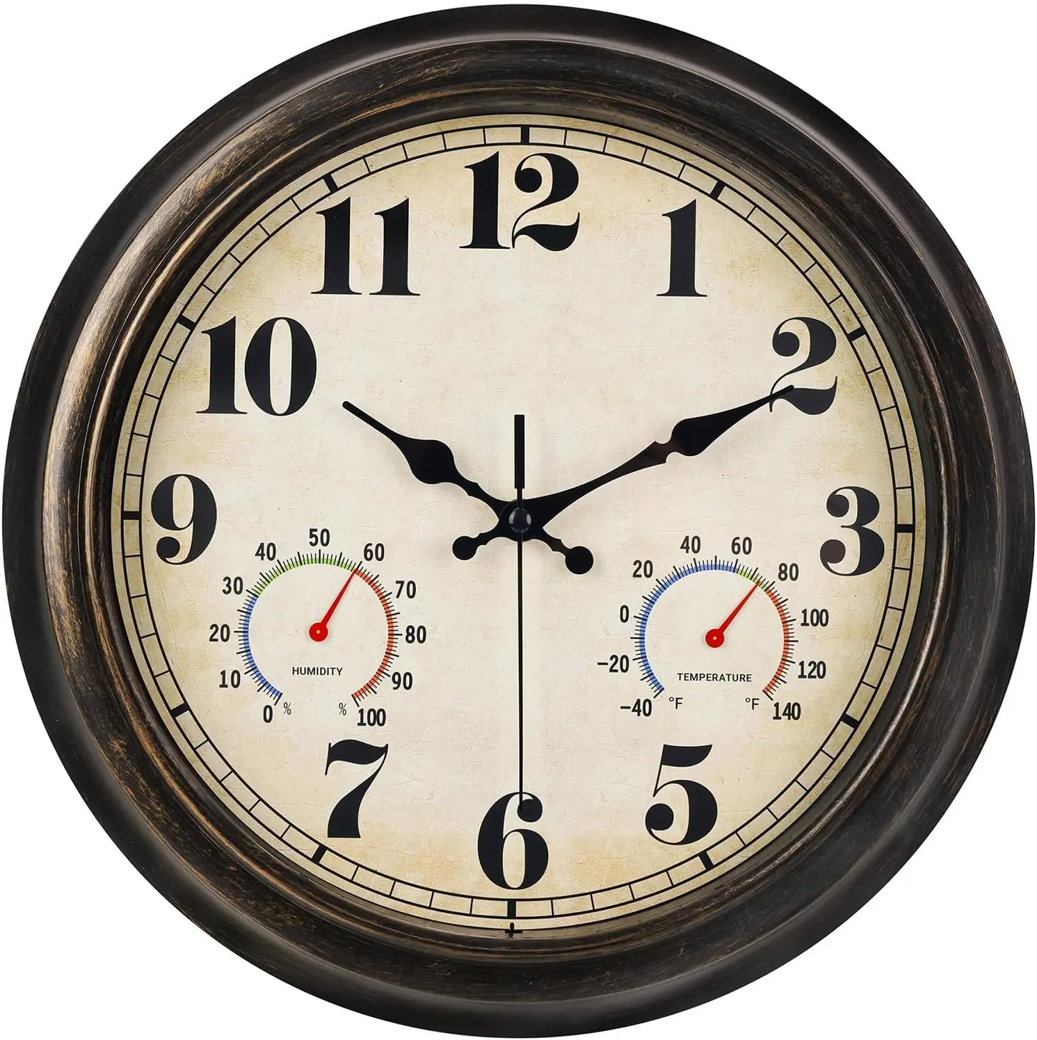 13 Inch Outdoor Clock with Thermometer and Hygrometer, Waterproof and Silent, Large Easy-to-Read Numbers, Ideal for Bedroom,Office,Living Room,Porch,Garden,Pool(BlackGold)