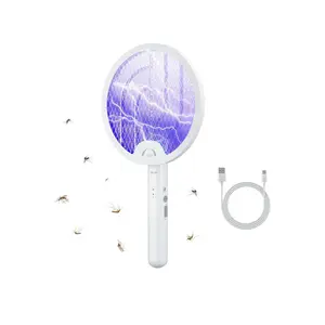 Electric Mosquito & Bug Zapper Racket – 3-in-1 Bug Killer Racket | Rechargeable, Foldable Indoor & Outdoor Electric Mosquito Trap | Trapping Purple Light (White)