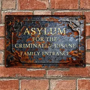 1PC 2D FLAT 8*12IN Quirky Metal Sign, Asylum For The Criminally Insane, Home Or Office Decor, Aluminum Wall Art, Vintage Style, Humorous Gift Idea, Unique Wall Decor Reflective Letters Iron