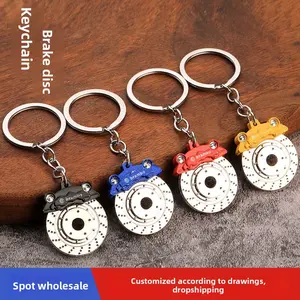 Car Brake Disc Wheel Hub Keychain, Metal JDM Style Keyring, Auto Tuning Brake Caliper Pendant for Men, Bag & Key Charm