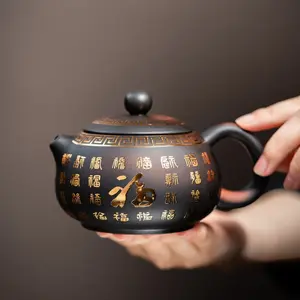 Vintage Purple Clay "Hundred Blessings" Teapot, Handmade from Raw Ore, Xishi Style, Household Tea Set, Kung Fu Large Capacity Teapot