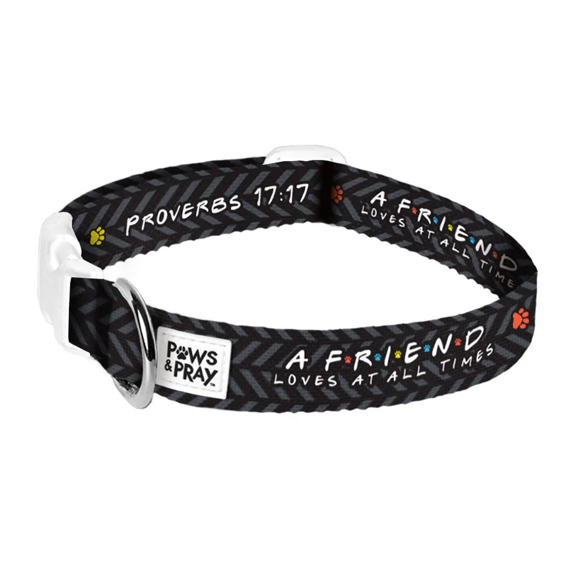 Paws & Pray Polyester Solid Small/Medium Dog & Cat Collar, Proverbs 17:17 Quote Print, 11-18in Adjustable Length, Leash Loop, Nostalgic Design for Friends During Adversity