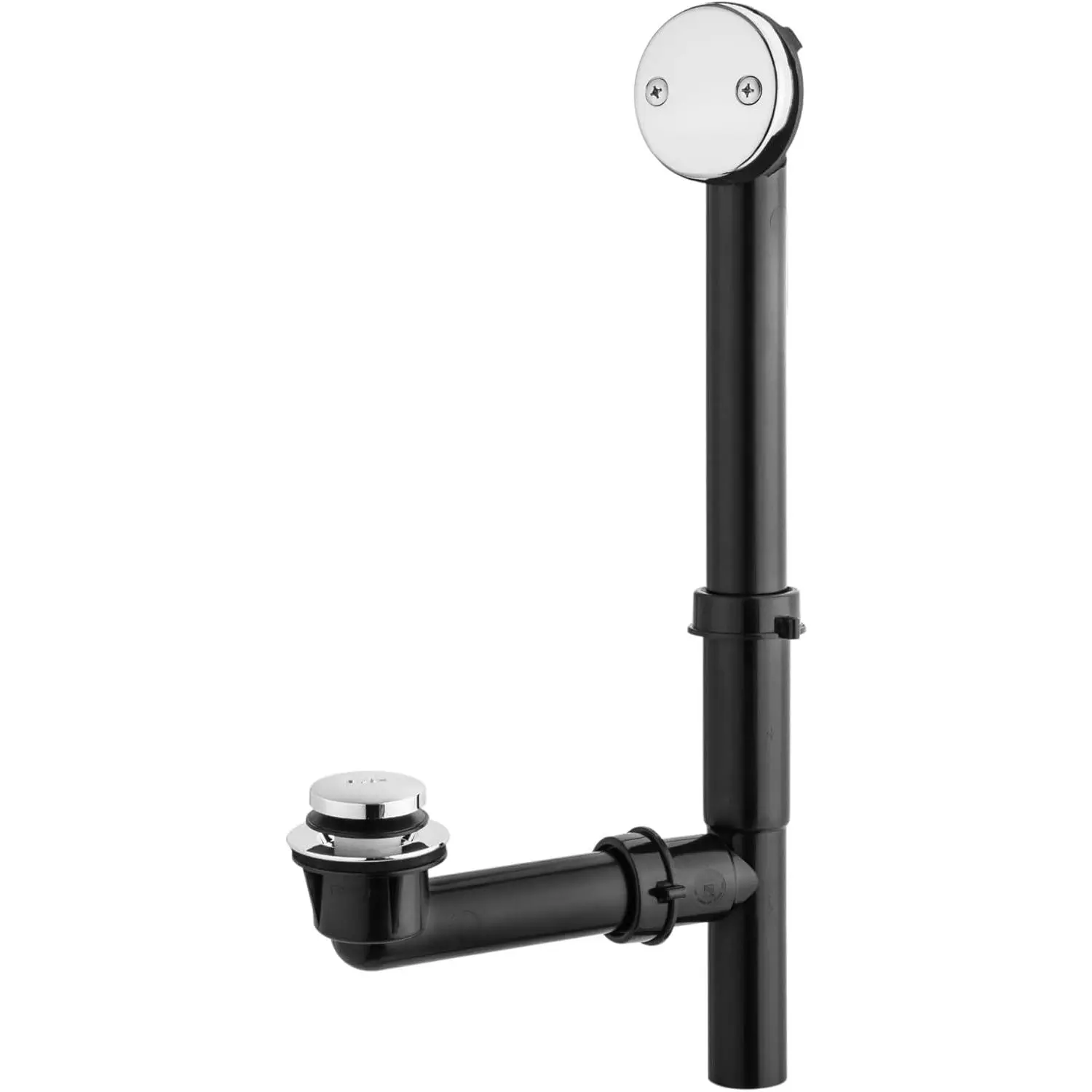 1-1/2" Black Tubular Bath Drain Kit with Tip- Bath Drain Stopper, Touch- Tub Drain, Tip  Bathtub Drain  and Overflow with Plug and Bathtub Overflow Drain Cover, Chrome Plated