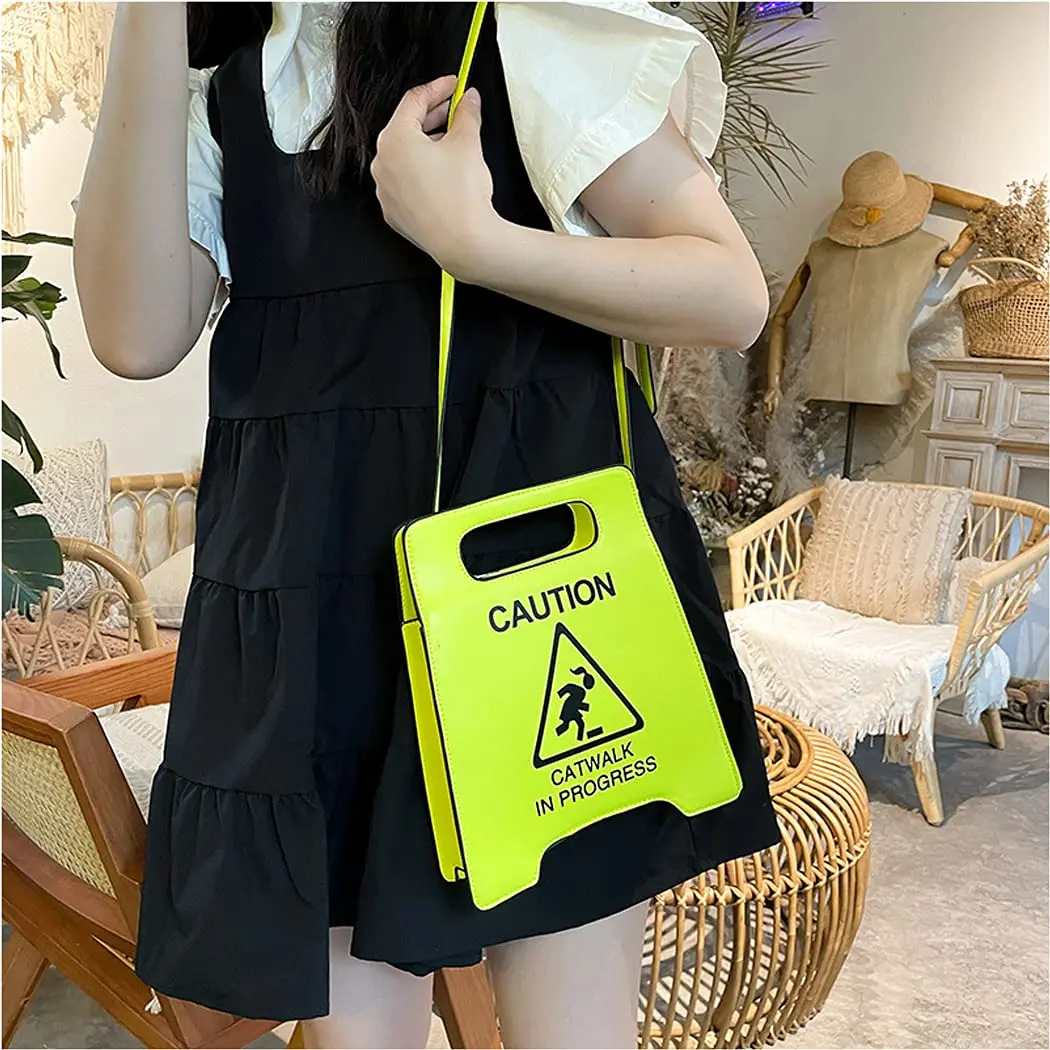 Novelty Design Caution Stop Sign Catwalk in Progress Funny Purse Messenger Bag Creativity Crossbody Bag for Women Fashionable Shoulder Bag