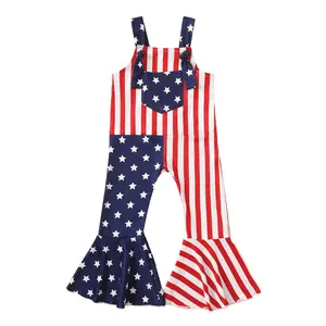 Toddler Boy Girl Bell Bottoms Overalls Fourth of July American Flag Overalls Shorts Kids Summer Suspender Jumpsuit Romper Outfit