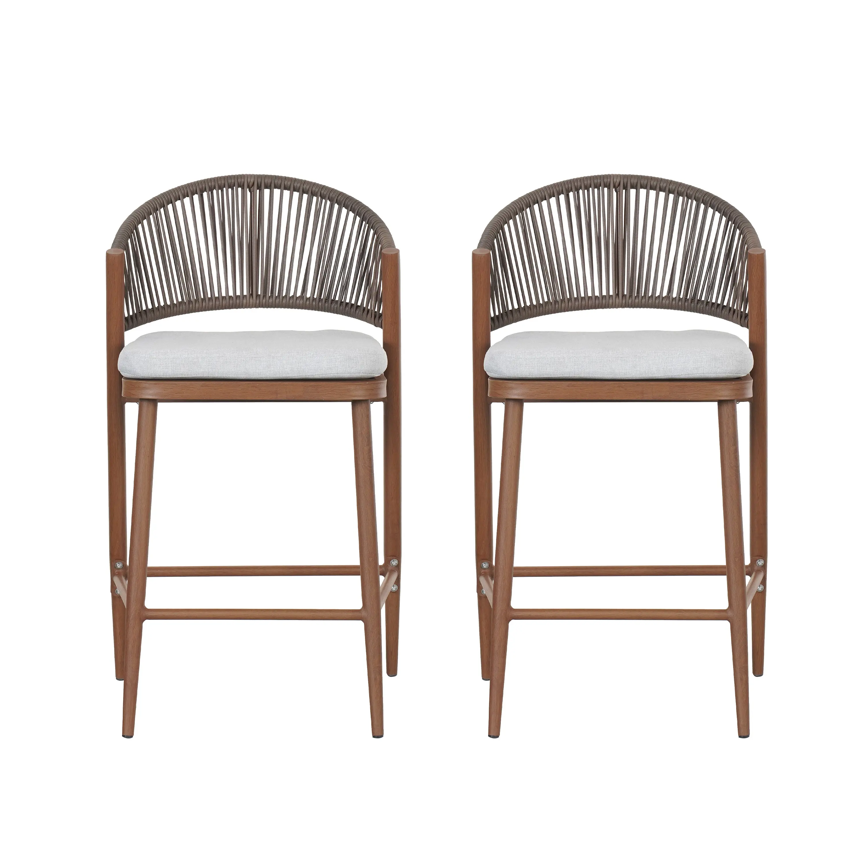 Outdoor Counter Stool Set Water-Resistant Cushions - Teak
