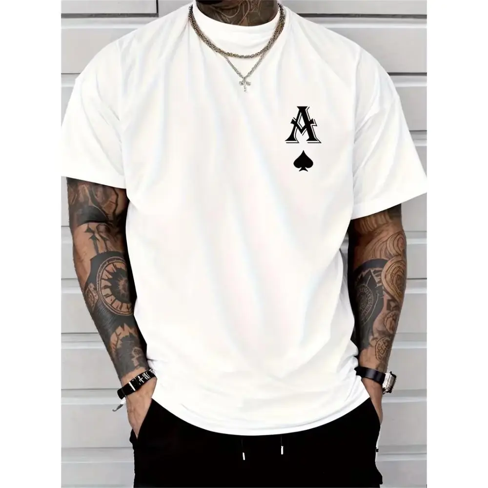 Poker A Print, Men's Niche Crew Neck Tees, Casual Comfy T-shirts For Men, Clothing Tops For Summer
