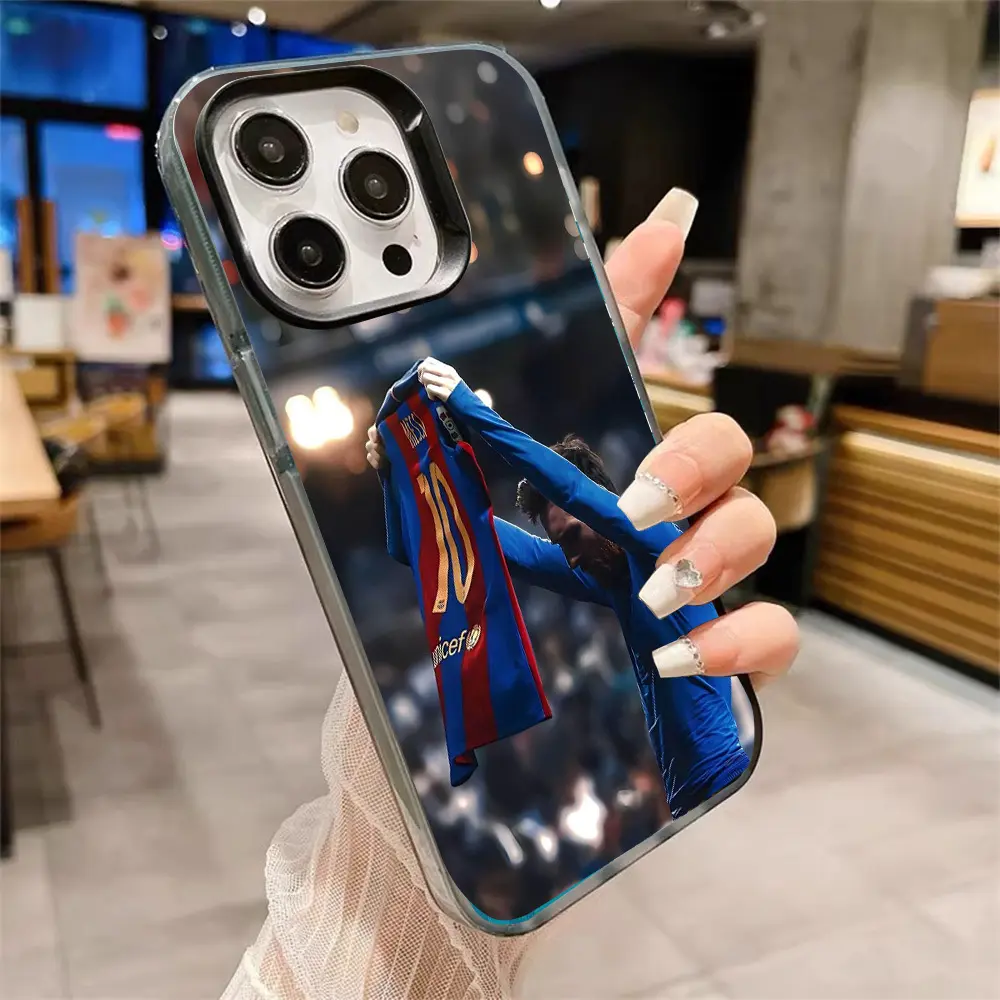 1pc Messi TPU white and Black Phone Case, Shockproof with Lens Protection, Compatible with iPhone 11/ 12/ 13/ 14/ 15/ 16 Pro Max/ Plus