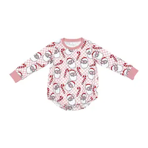 LR1511-Christmas Santa pink and white checkered long-sleeved bubble