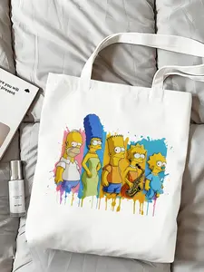 The S-Simpsons Cartoon Cute Storage Bags Canvas Double-Sided Print Tote Bag Large Capacity Shoulder Students Festive Fashion Eco Outdoor Picnic Travel High Quality Shopping Handbag Machine Washable Foldable Reusable