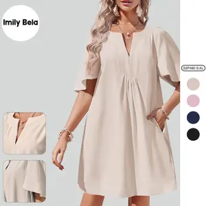 Imily Bela Womens Flutter Short Sleeve Mini Dress Casual V Neck Loose Flowy Summer Dresses