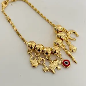 14k Gold Plated Amulet Charm Bracelet 7.5”