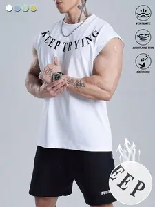 Men’s boyfriend-style crewneck sleeveless athletic tank top; gym wear; printed/solid color options; men’s fitness tank; breathable compression sports T-shirt