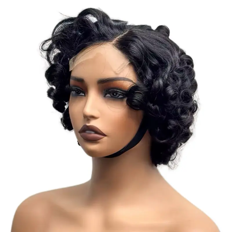 250% Density Bob Wigs Loose Bouncy Curly 4x4 Transparent Lace Closure Frontal Wigs Side Part Loose Texture 100% Human Hair Wig
