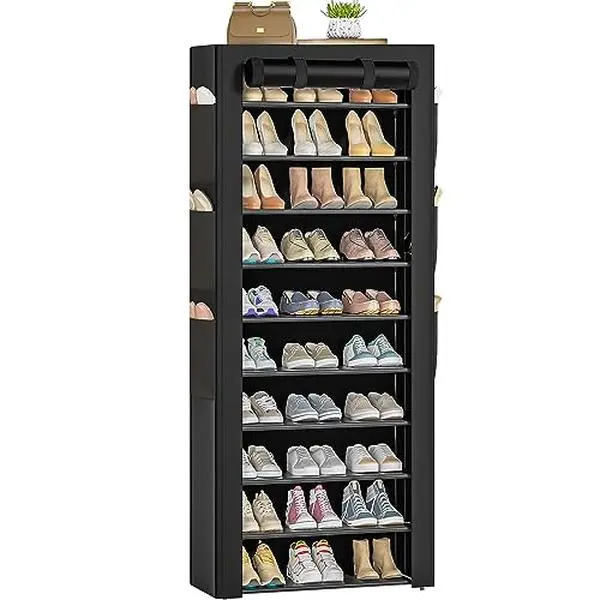 Halloween Gift Large Shoe Rack with Covers, 10 Tiers Shoe Rack Organizer Holds 36-41 Pairs of Shoes and Boots, Free Standing Shoe Storage Cabinet with Dustproof Cover Shoe Shelf for Closet Entryway