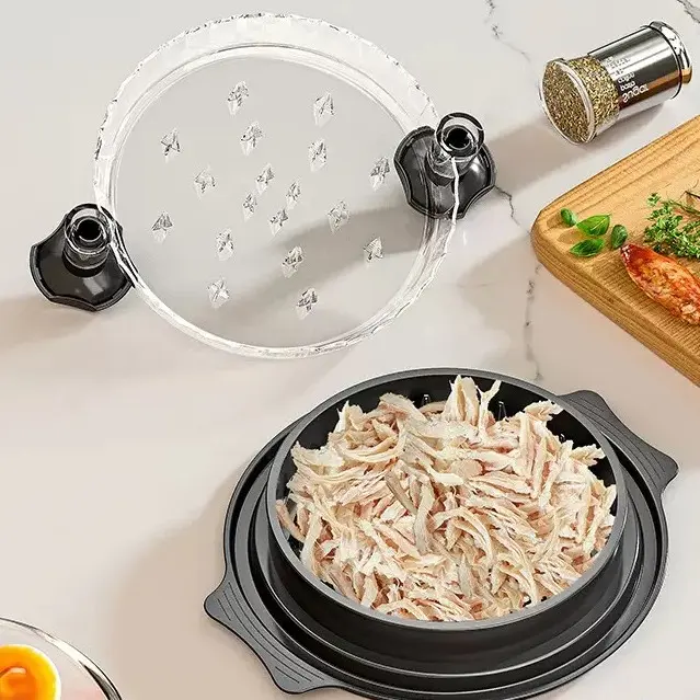 Chicken Shredder Kitchen Utensils with Widened Anti-Slip Mat, Time-Saving Transparent Lid, Shred-Slice-Mince Functions for Clean Eating Meal Prep, Ideal for Tocas Buffalo Chicken Dip Utensils