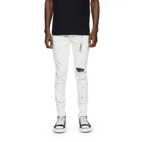 Men's Optic White Denim Jeans P001 - Cotton Fabric, Branded Leather Patch, Special Washes and Dye Methods, Reinforced Pockets