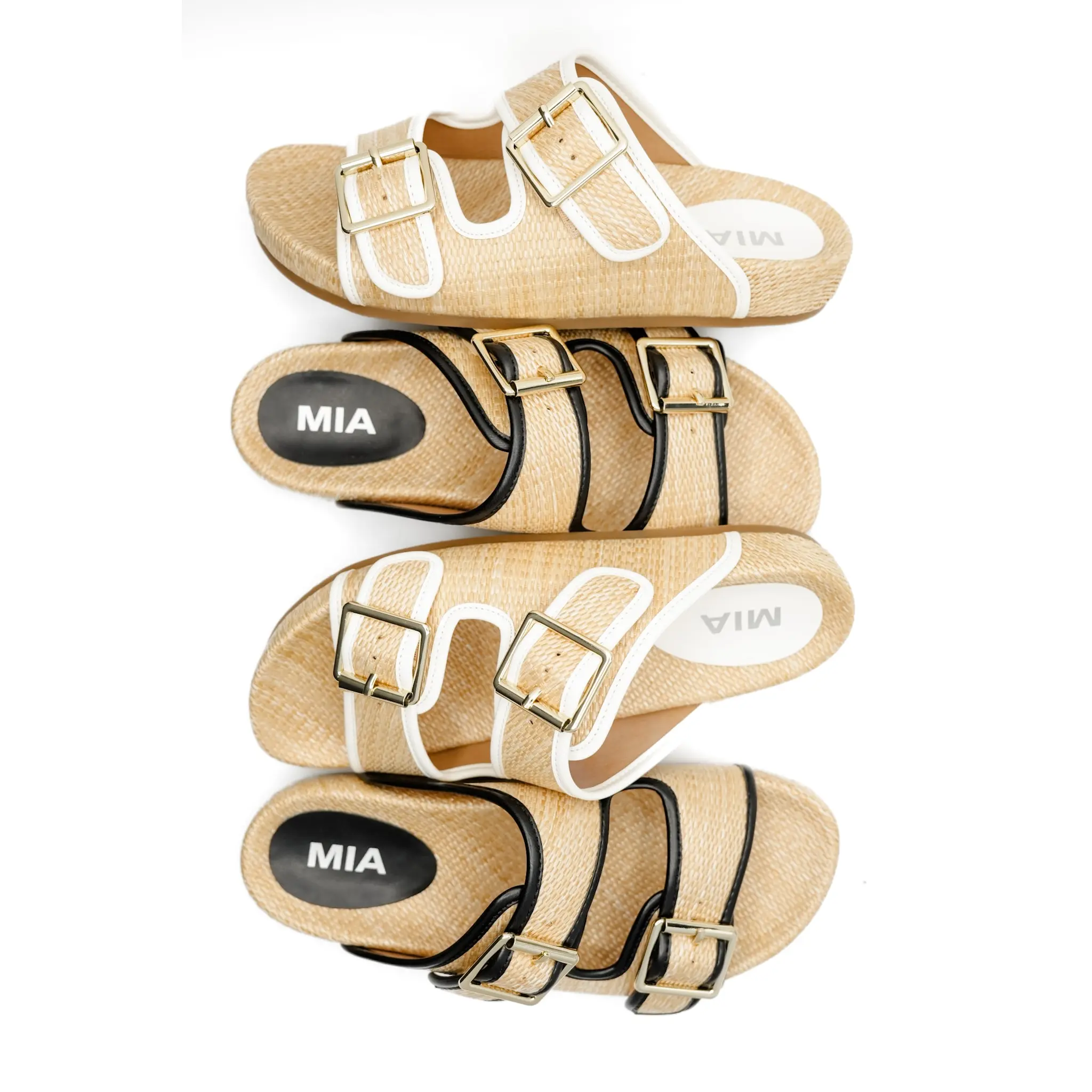 MIA Woven Raffia Double Buckle Slide